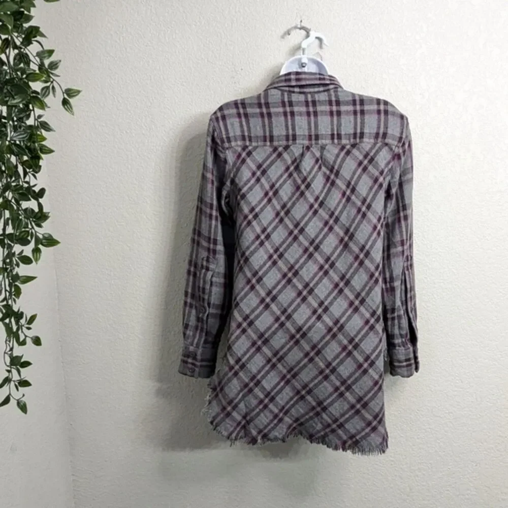 Cabi Highland Flannel Gray Purple Plaid Button Down Tunic Shirt Long Sleeve XS - Picture 3 of 10